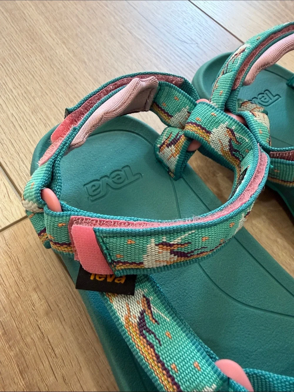 Teva Teal Sandals with Pink Accents